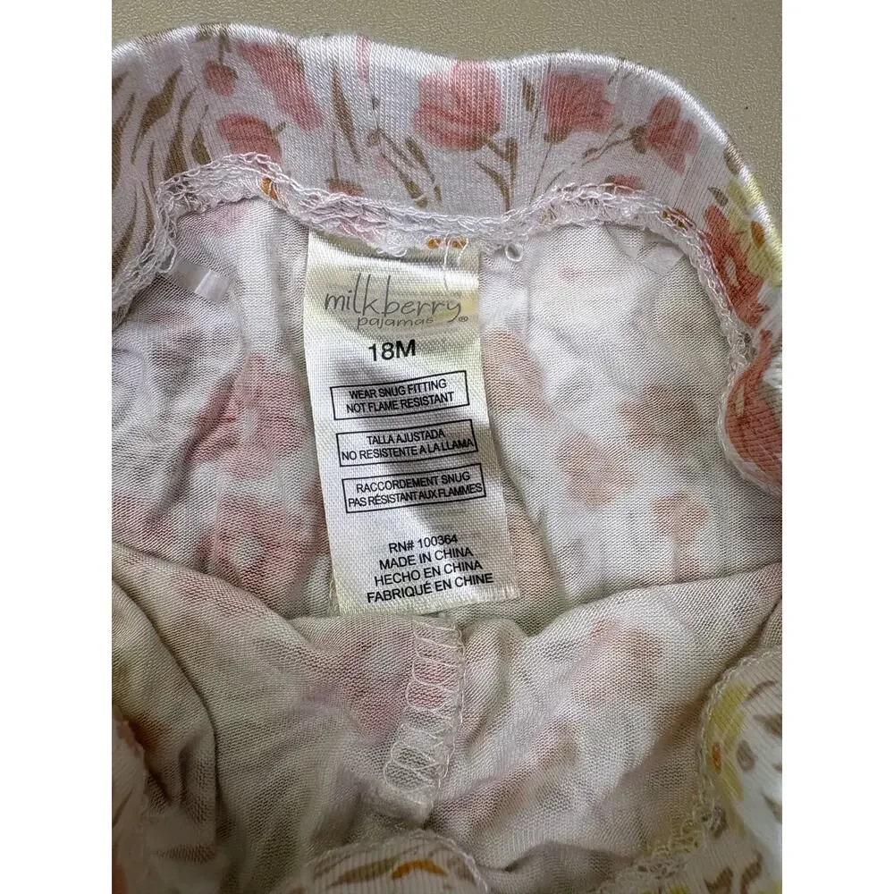 Girls Pajama Set 18M Milkberry Floral 2 Piece Cotton Long Sleeve Sleepwear EUC